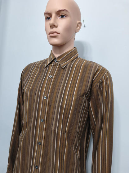Vintage Timberland Striped Long Sleeve Shirt Brown White Men's Size Large L