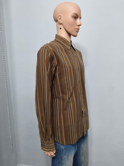Vintage Timberland Striped Long Sleeve Shirt Brown White Men's Size Large L