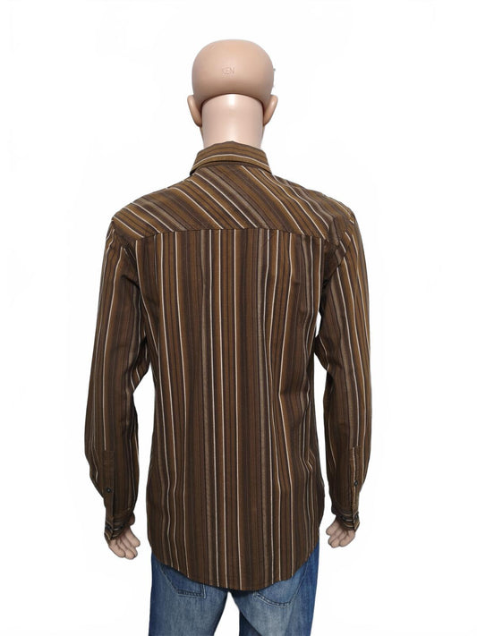 Vintage Timberland Striped Long Sleeve Shirt Brown White Men's Size Large L