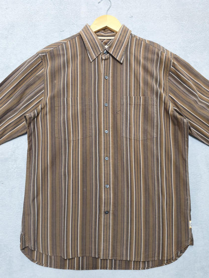 Vintage Timberland Striped Long Sleeve Shirt Brown White Men's Size Large L