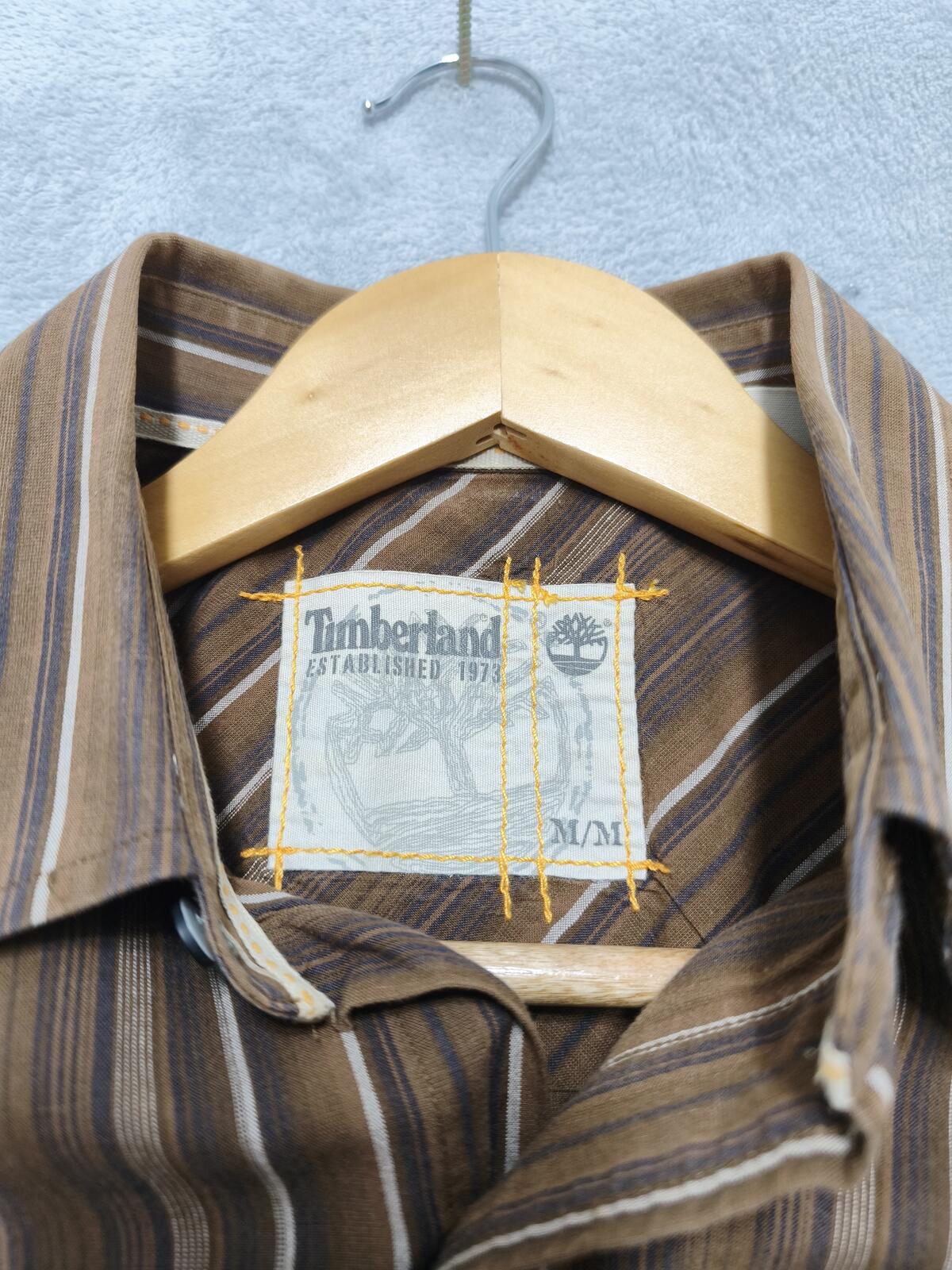Vintage Timberland Striped Long Sleeve Shirt Brown White Men's Size Large L