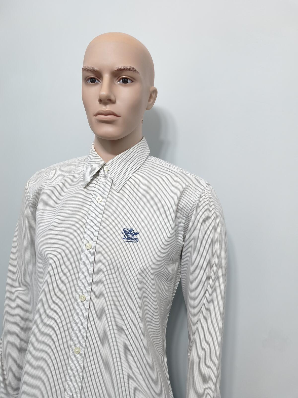 Vintage Tommy Hilfiger Checked Long Sleeve Shirt White Blue Men's Size Medium M