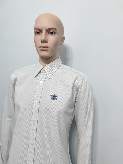 Vintage Tommy Hilfiger Checked Long Sleeve Shirt White Blue Men's Size Medium M