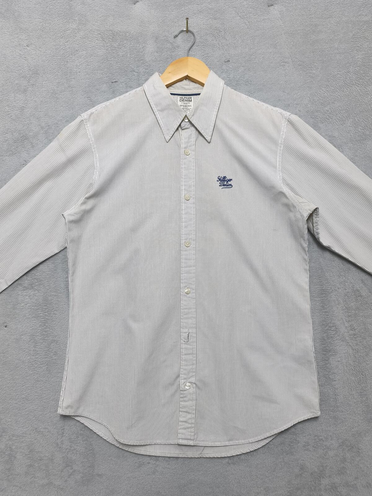 Vintage Tommy Hilfiger Checked Long Sleeve Shirt White Blue Men's Size Medium M