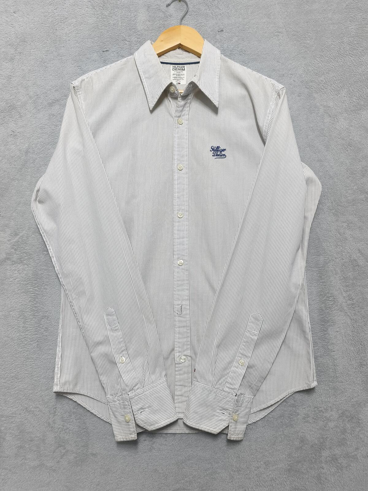 Vintage Tommy Hilfiger Checked Long Sleeve Shirt White Blue Men's Size Medium M