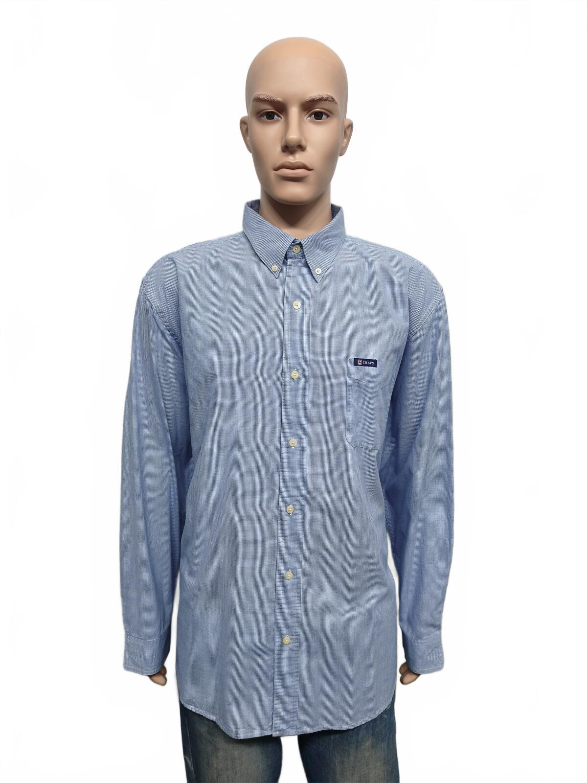 Vintage Chaps Blue Shirt XXL Long Sleeve Cotton Plain Preppy 90s Y2K Retro Dad
