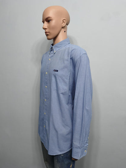 Vintage Chaps Blue Shirt XXL Long Sleeve Cotton Plain Preppy 90s Y2K Retro Dad