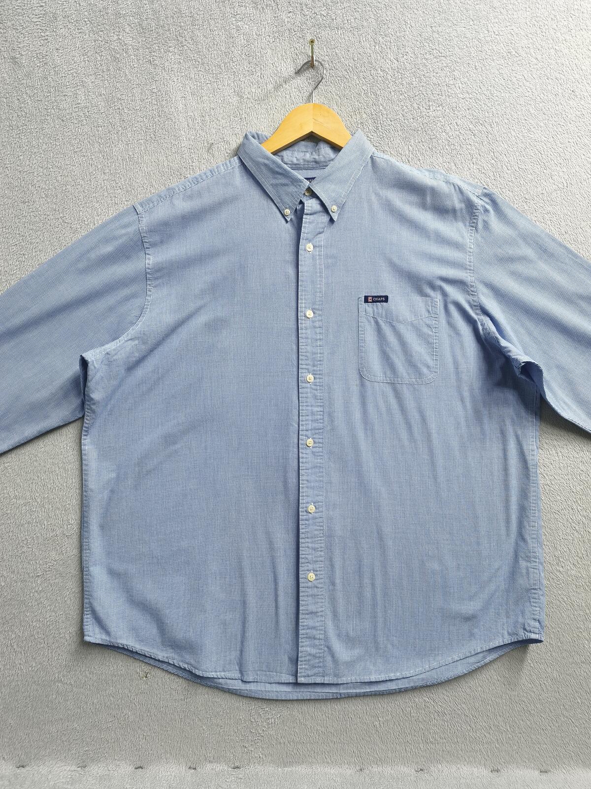 Vintage Chaps Blue Shirt XXL Long Sleeve Cotton Plain Preppy 90s Y2K Retro Dad