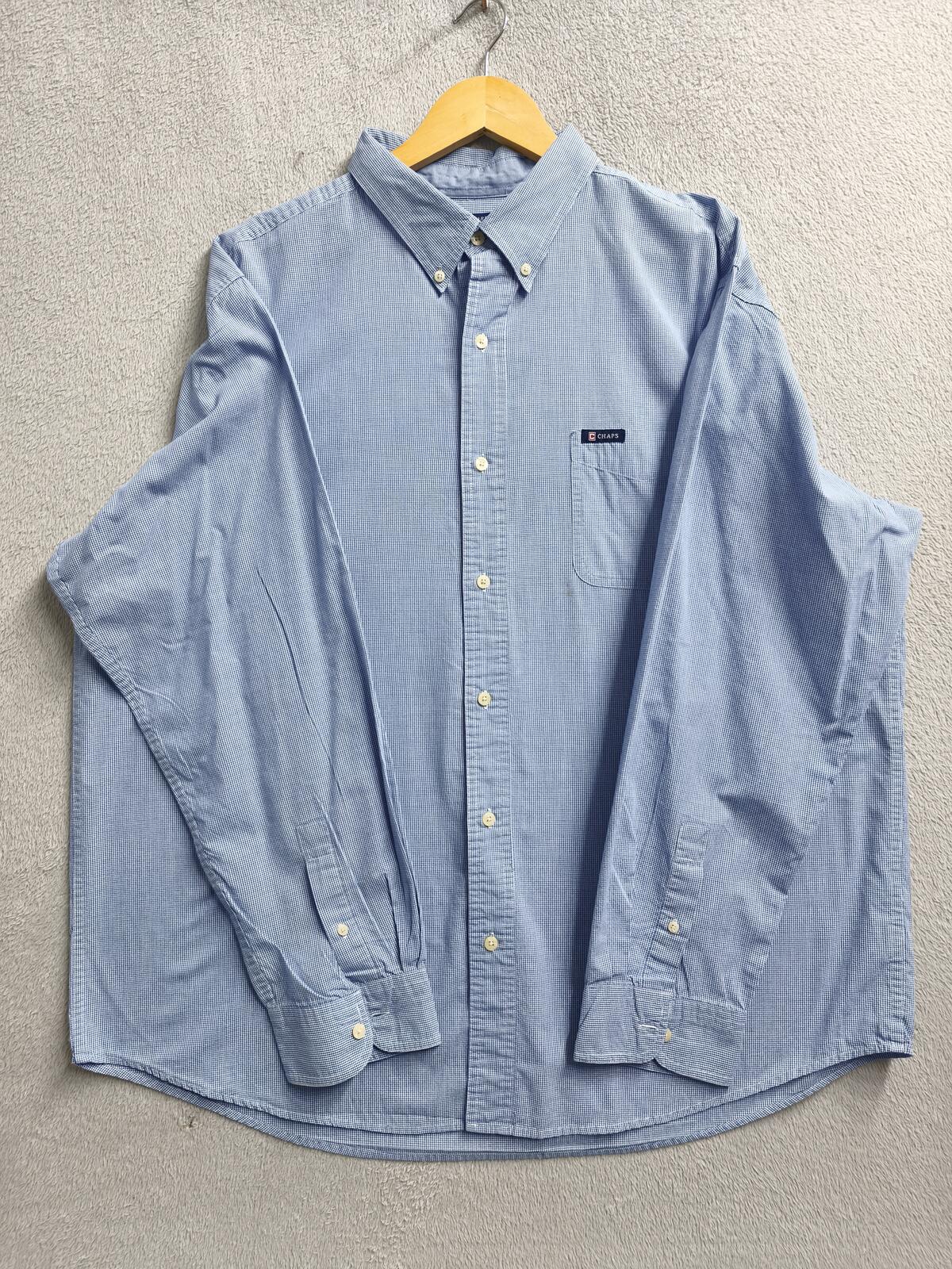Vintage Chaps Blue Shirt XXL Long Sleeve Cotton Plain Preppy 90s Y2K Retro Dad