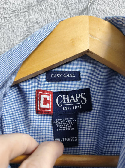 Vintage Chaps Blue Shirt XXL Long Sleeve Cotton Plain Preppy 90s Y2K Retro Dad