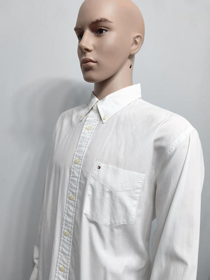 Vintage Tommy Hilfiger Plain Long Sleeve Shirt Solid White Men's Size XL