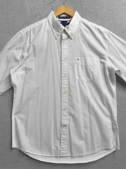 Vintage Tommy Hilfiger Plain Long Sleeve Shirt Solid White Men's Size XL