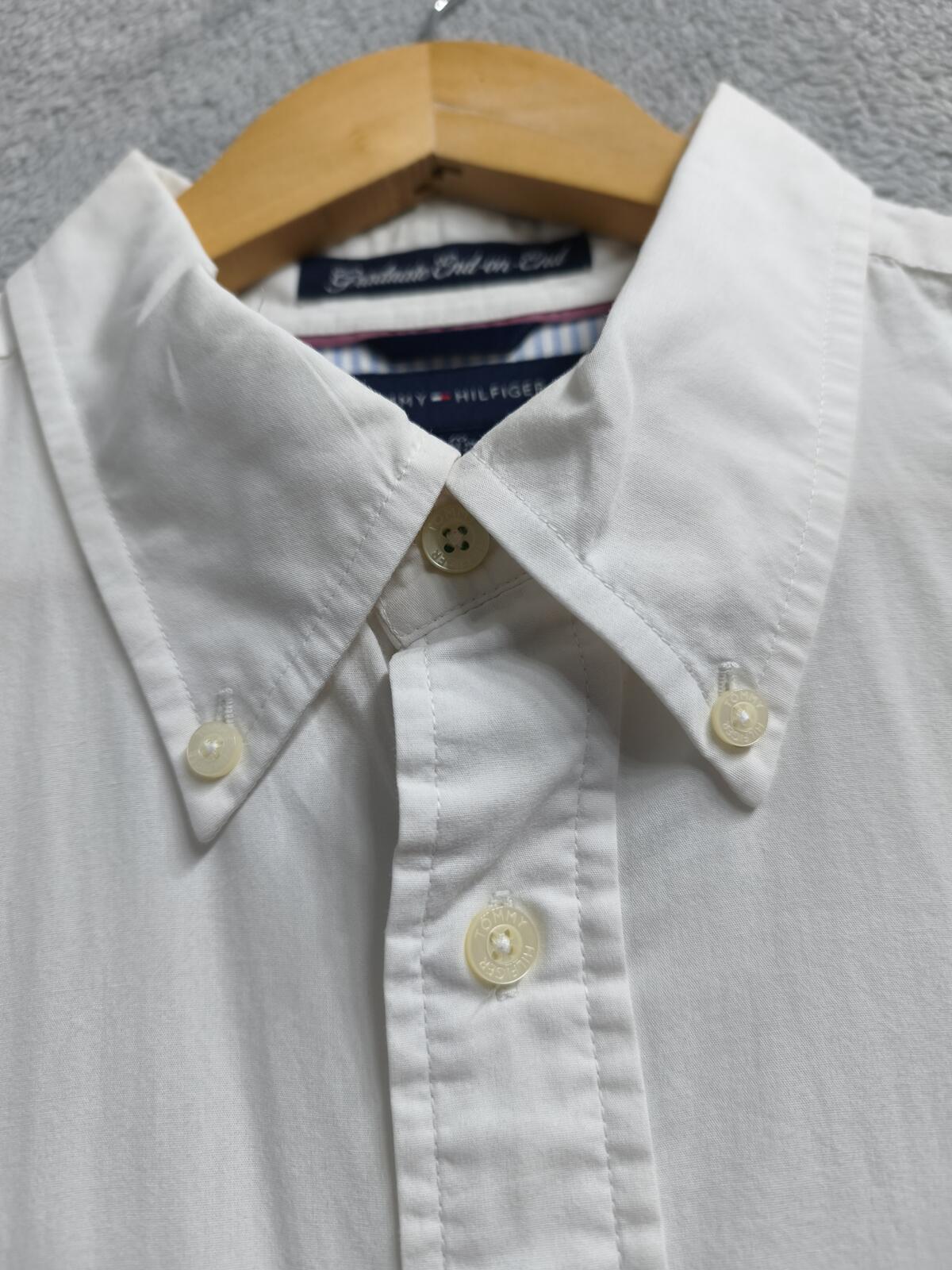 Vintage Tommy Hilfiger Plain Long Sleeve Shirt Solid White Men's Size XL