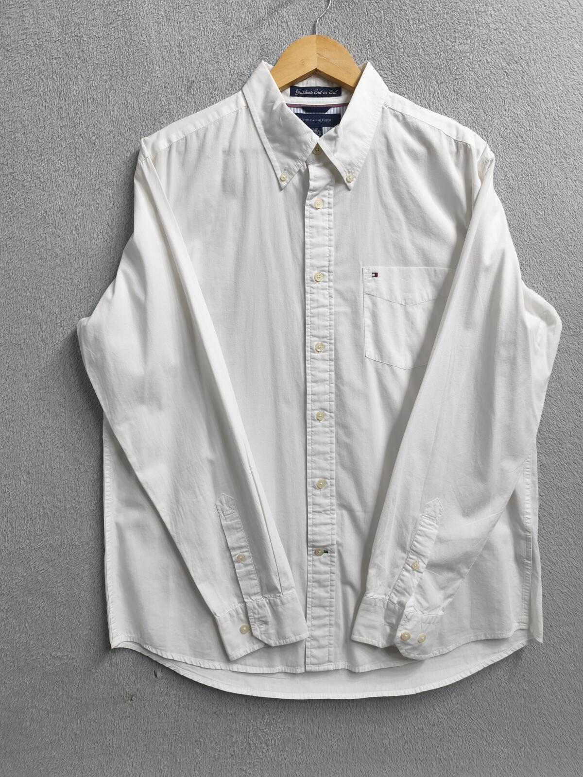 Vintage Tommy Hilfiger Plain Long Sleeve Shirt Solid White Men's Size XL