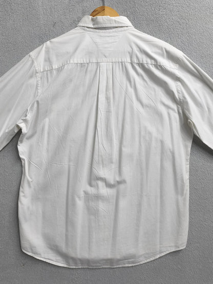 Vintage Tommy Hilfiger Plain Long Sleeve Shirt Solid White Men's Size XL