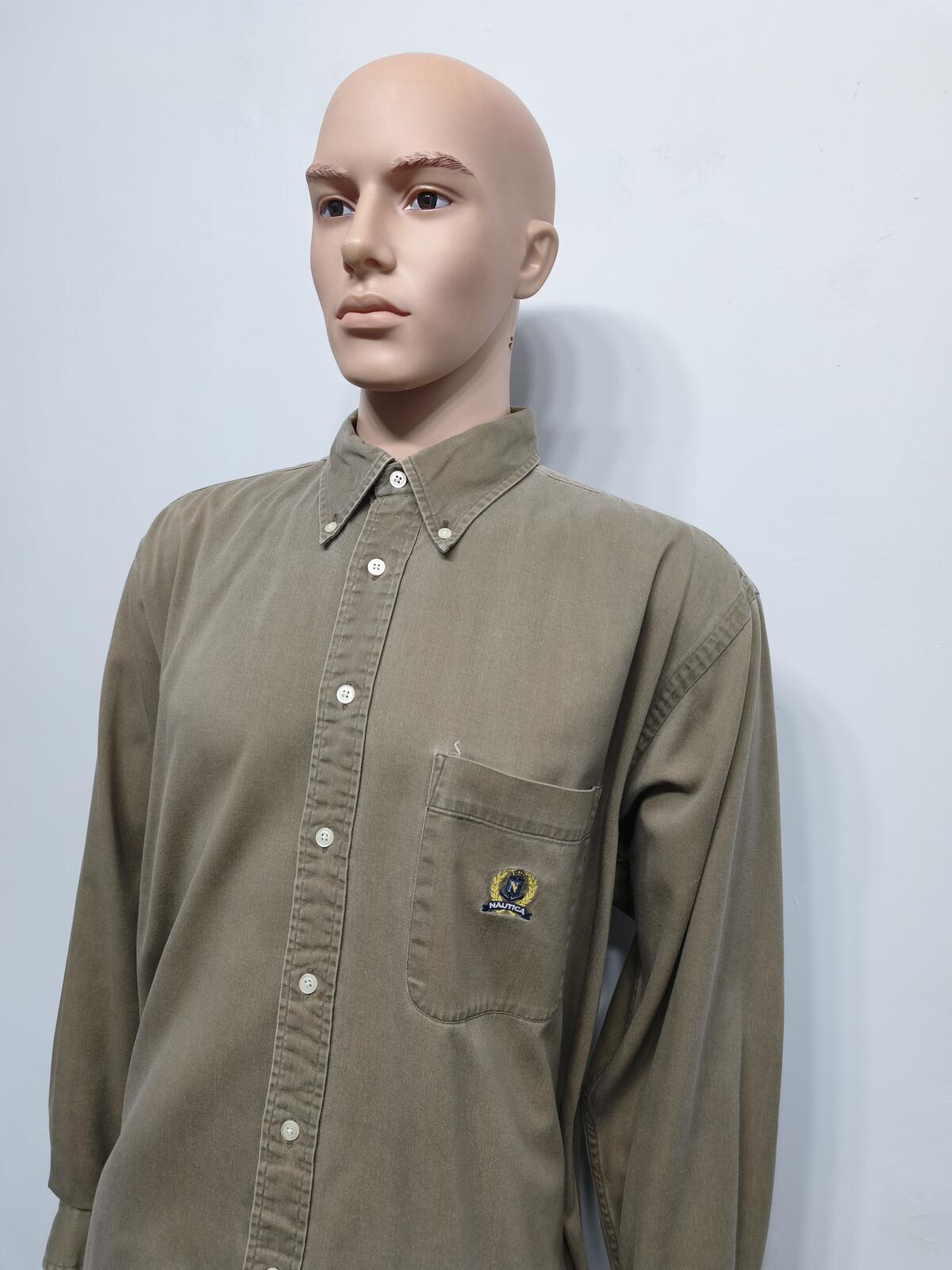 Vintage Nautica Plain Long Sleeve Shirt Khaki Green Men's Size XXXL Oversized