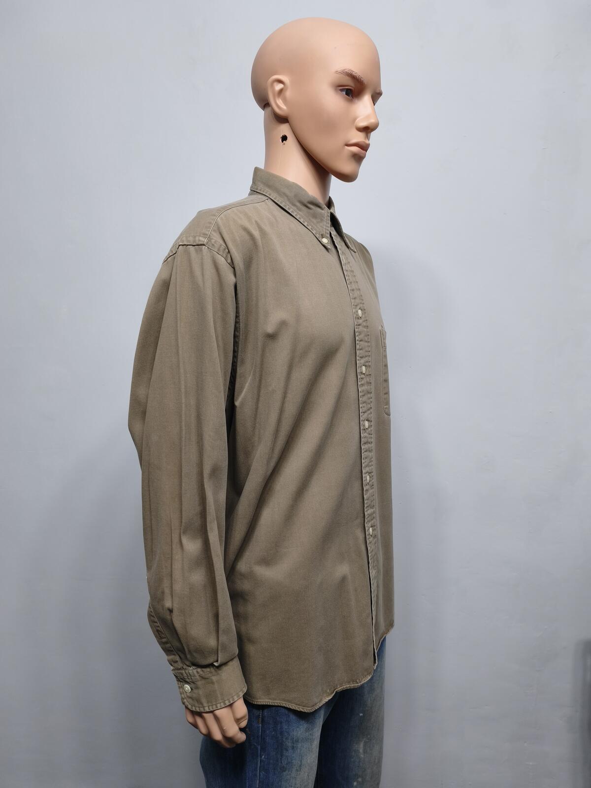 Vintage Nautica Plain Long Sleeve Shirt Khaki Green Men's Size XXXL Oversized