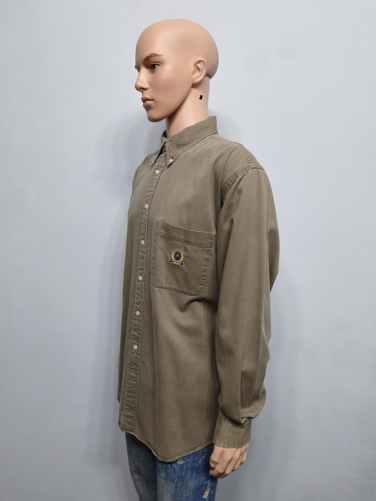 Vintage Nautica Plain Long Sleeve Shirt Khaki Green Men's Size XXXL Oversized