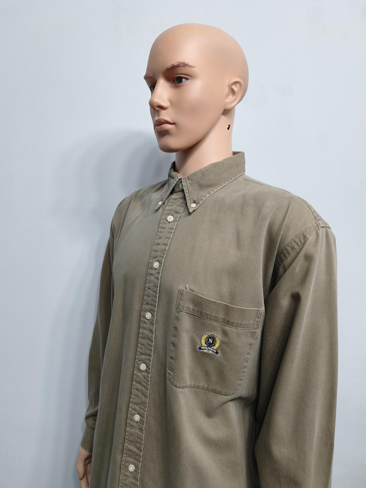 Vintage Nautica Plain Long Sleeve Shirt Khaki Green Men's Size XXXL Oversized