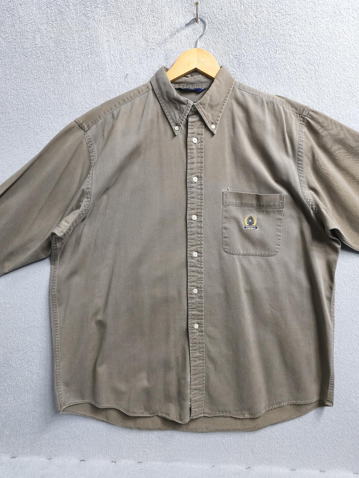Vintage Nautica Plain Long Sleeve Shirt Khaki Green Men's Size XXXL Oversized