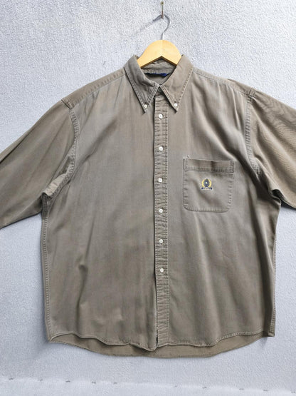 Vintage Nautica Plain Long Sleeve Shirt Khaki Green Men's Size XXXL Oversized