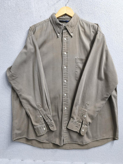 Vintage Nautica Plain Long Sleeve Shirt Khaki Green Men's Size XXXL Oversized