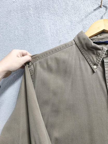 Vintage Nautica Plain Long Sleeve Shirt Khaki Green Men's Size XXXL Oversized