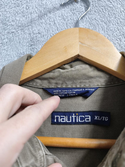 Vintage Nautica Plain Long Sleeve Shirt Khaki Green Men's Size XXXL Oversized