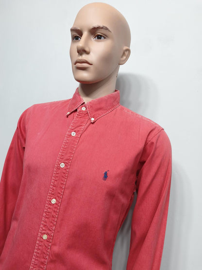 Vintage Polo Ralph Lauren Plain Long Sleeve Shirt Faded Red Men's Size Small S