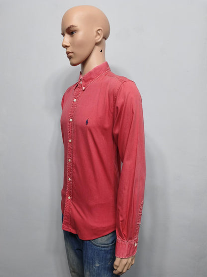 Vintage Polo Ralph Lauren Plain Long Sleeve Shirt Faded Red Men's Size Small S