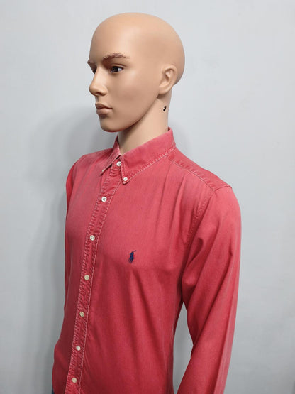 Vintage Polo Ralph Lauren Plain Long Sleeve Shirt Faded Red Men's Size Small S