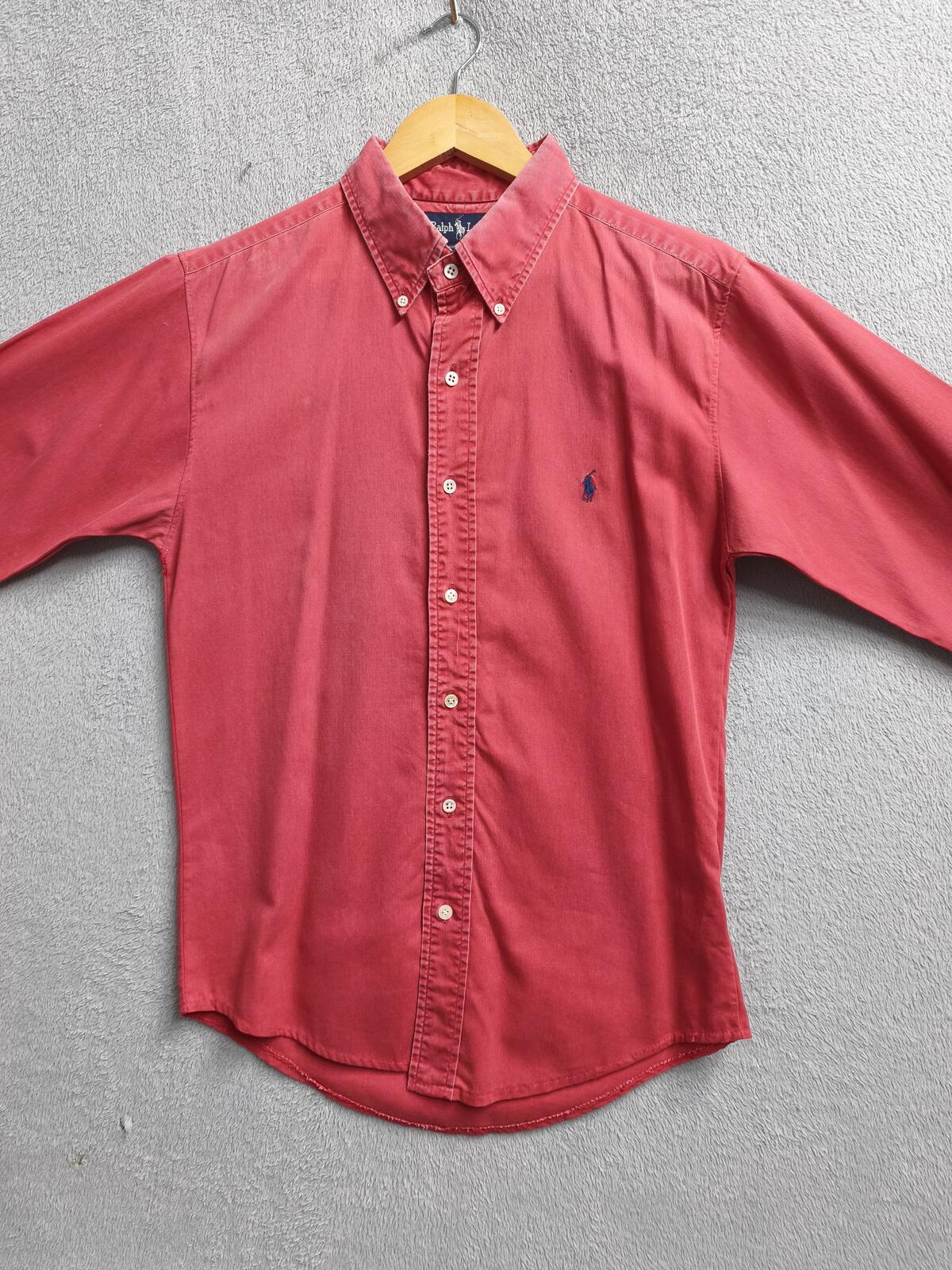 Vintage Polo Ralph Lauren Plain Long Sleeve Shirt Faded Red Men's Size Small S