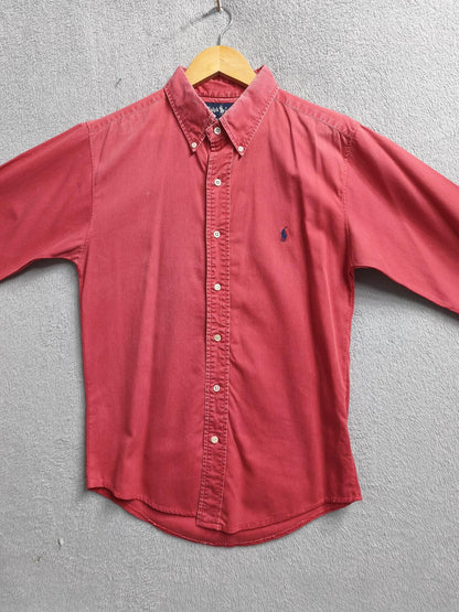 Vintage Polo Ralph Lauren Plain Long Sleeve Shirt Faded Red Men's Size Small S