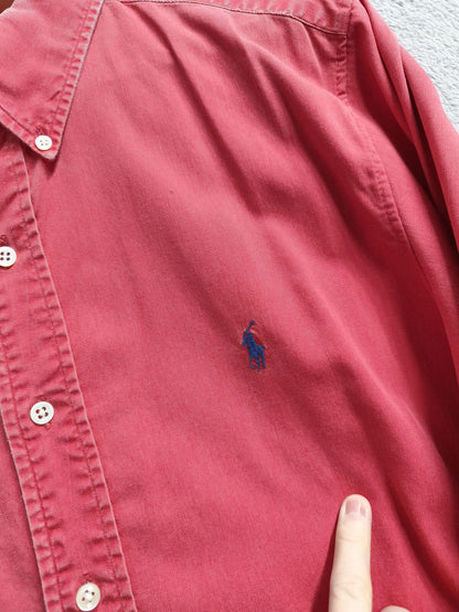 Vintage Polo Ralph Lauren Plain Long Sleeve Shirt Faded Red Men's Size Small S