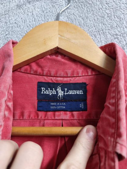 Vintage Polo Ralph Lauren Plain Long Sleeve Shirt Faded Red Men's Size Small S