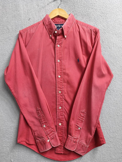 Vintage Polo Ralph Lauren Plain Long Sleeve Shirt Faded Red Men's Size Small S