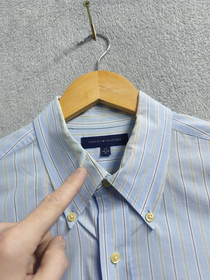 Vintage Tommy Hilfiger Striped Long Sleeve Shirt Blue White Men's Size XXL