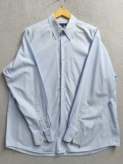 Vintage Tommy Hilfiger Striped Long Sleeve Shirt Blue White Men's Size XXL