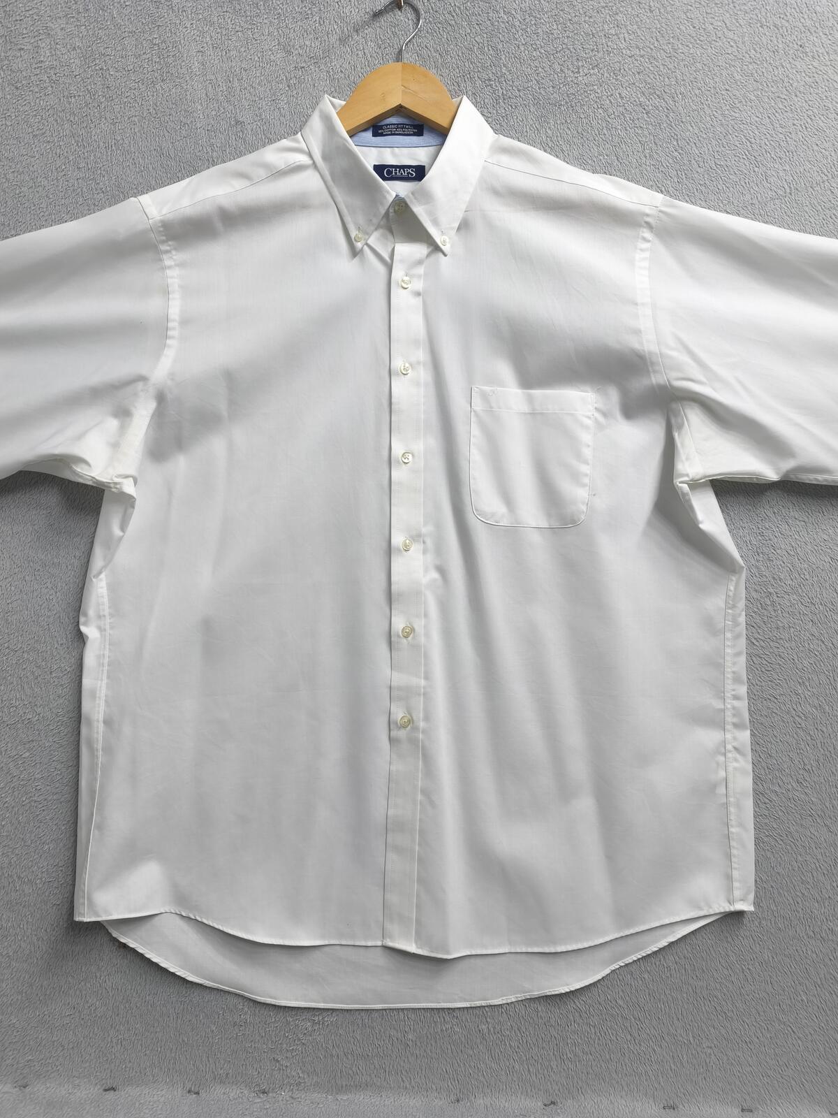 Vintage Chaps Plain Long Sleeve Shirt Solid White Men's Size XXL Oversized