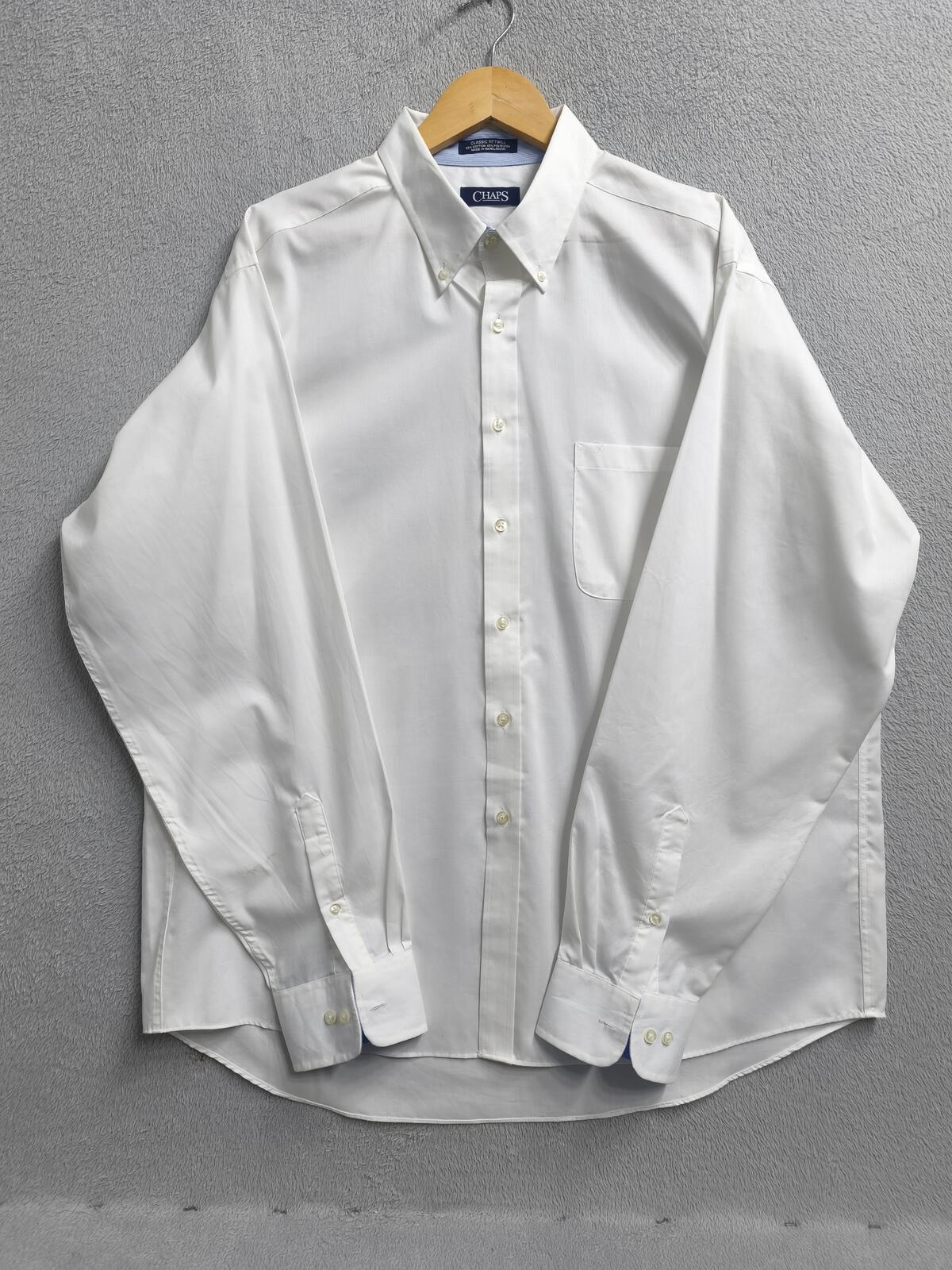 Vintage Chaps Plain Long Sleeve Shirt Solid White Men's Size XXL Oversized