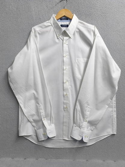 Vintage Chaps Plain Long Sleeve Shirt Solid White Men's Size XXL Oversized