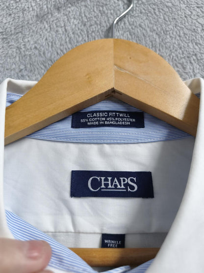 Vintage Chaps Plain Long Sleeve Shirt Solid White Men's Size XXL Oversized