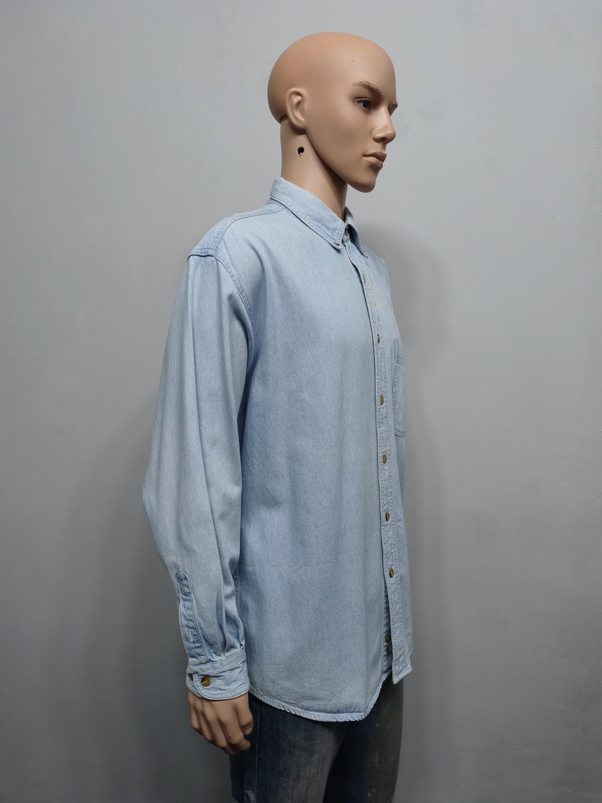 Vintage Lee Wild Pigs MC Custom Denim Long Sleeve Shirt Blue Men's Size XL