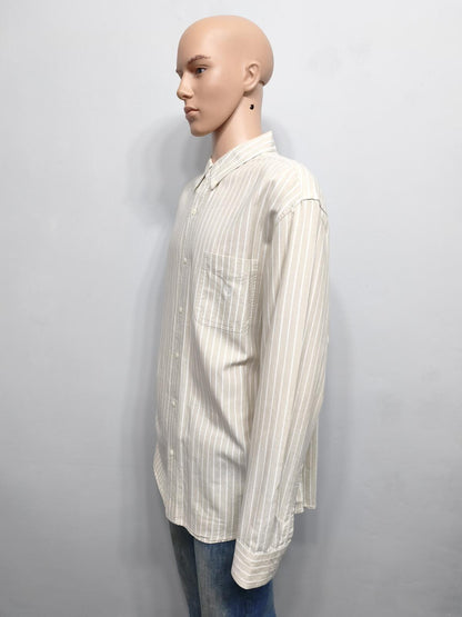 Vintage Chaps Striped Long Sleeve Shirt Beige White Men's Size XXXL Oversized