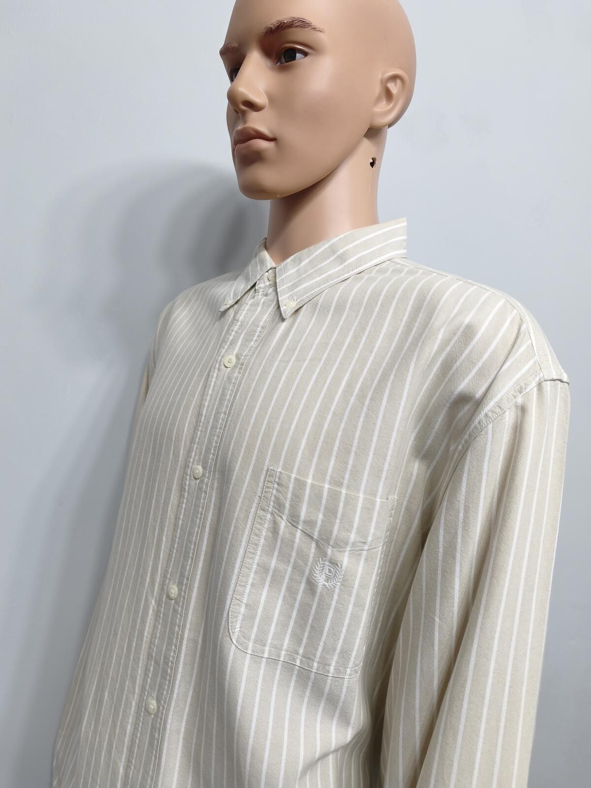 Vintage Chaps Striped Long Sleeve Shirt Beige White Men's Size XXXL Oversized