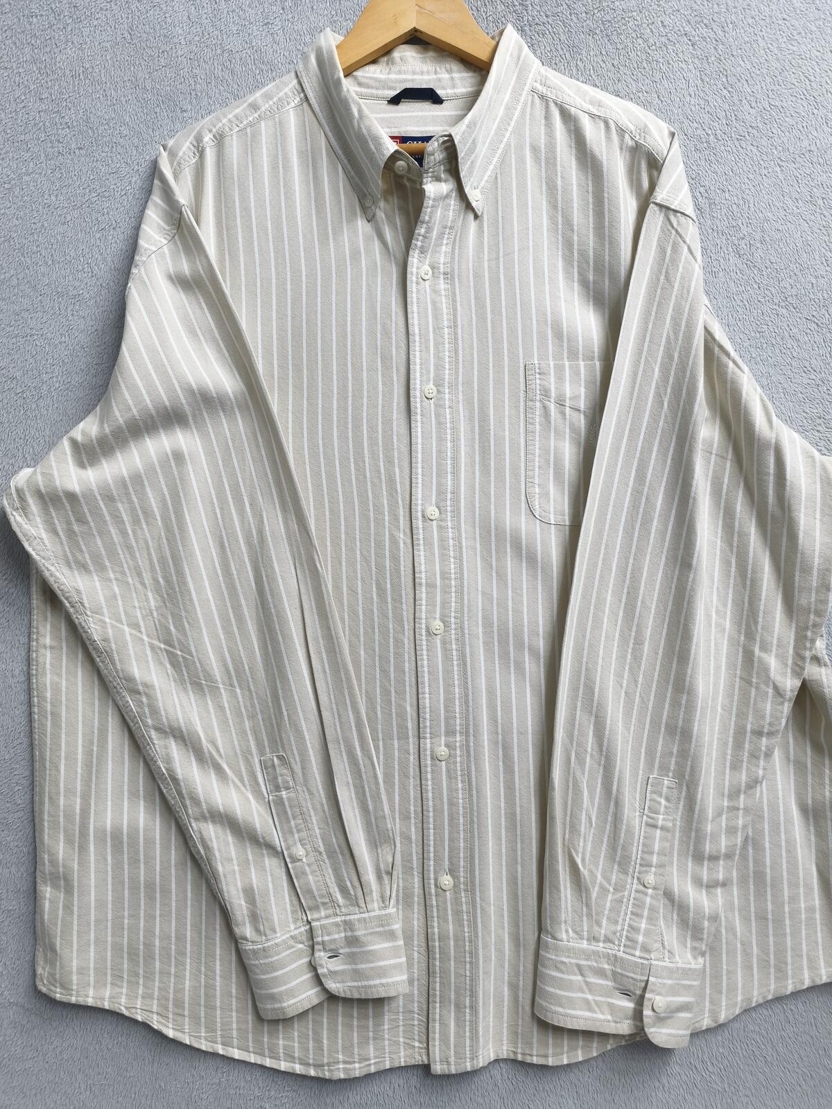 Vintage Chaps Striped Long Sleeve Shirt Beige White Men's Size XXXL Oversized
