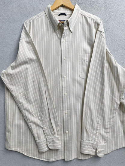 Vintage Chaps Striped Long Sleeve Shirt Beige White Men's Size XXXL Oversized