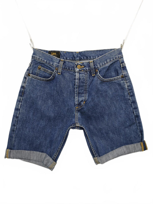 Vintage Lee Seattle Blue Denim Rolled Hem Shorts 90s Skater Grunge Jorts W30