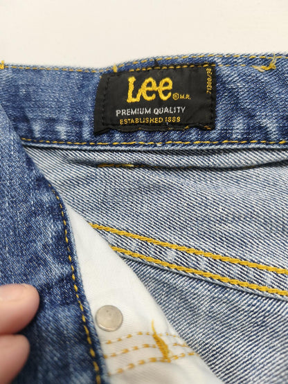 Vintage Lee Seattle Blue Denim Rolled Hem Shorts 90s Skater Grunge Jorts W30