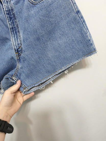 Vintage Levi's 550 Blue Stonewash Raw Hem Jorts Shorts Made in Canada W38